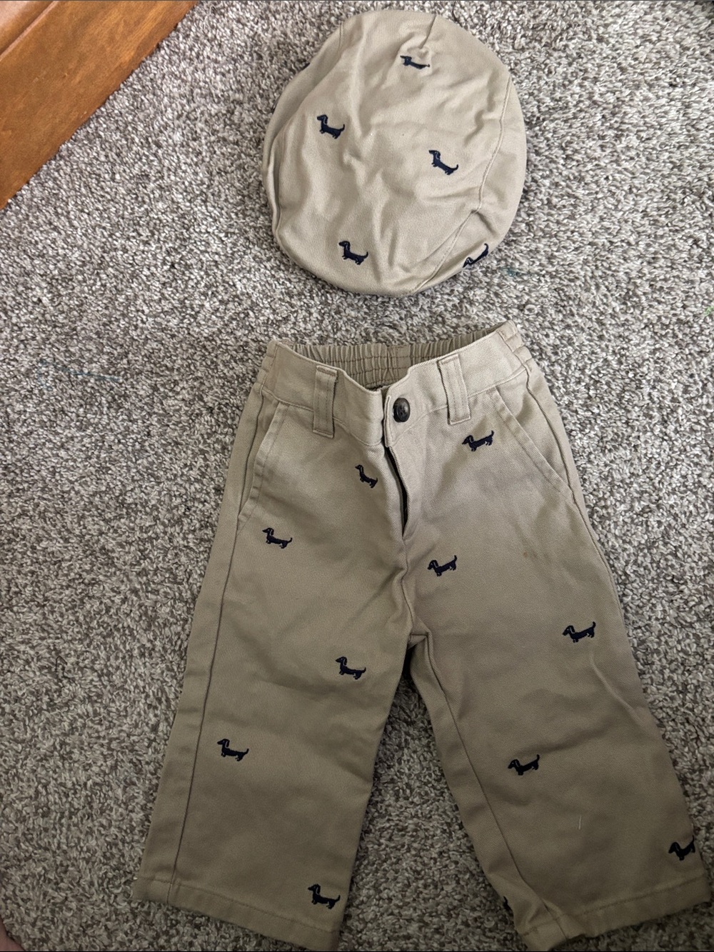 Kids Khaki Embroidered Dog Pants with Matching Cap 6-12 months